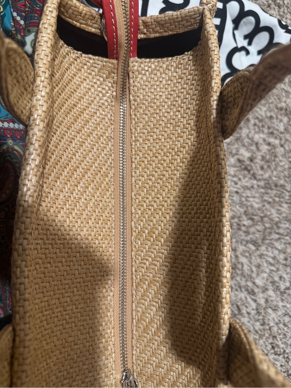 Marc Jacobs Straw Tote with Red Strap and Floral Embroidery - Picture 6 of 7